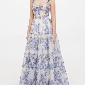 COPY - Milla , Tender Tie strap maxi floral Hydrangea dress